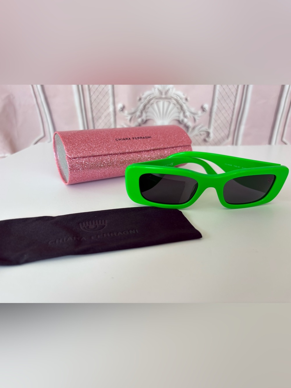 Chiara Ferragni Kids Bright Green Rectangular Sunglasses
